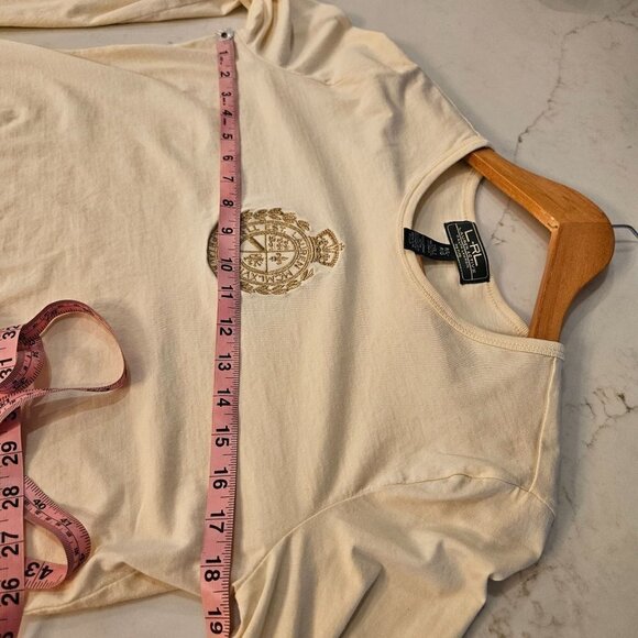 Lauren Active Ralph Lauren Long Sleeve Top Size LP Logo Gold Embroidered Ivory - Picture 8 of 9